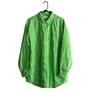 Westbound Womens Button Down Shirt XL 100% Linen Lime Green Long sleeve Career